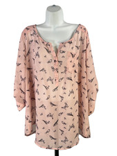 Torrid Women's Pink Bird Print Sheer 3/4 Roll Sleeve Blouse - Plus 3 picture