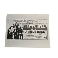 Howard Stein Deep Purple J Geils Band Elf 1970's Concert Flyer 8.5x11 Houston picture