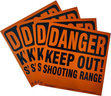 Minuteman Signs | Aluminum Danger Keep Out Shooting Range Sign 4 Pack (Orange) picture