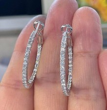 1.60Ct Round Lab Created Diamond Inside Out Hoop Earrings 14K White Gold Plated picture