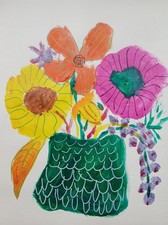 Abstract/Expressionism 9x12 Green Vase Floral Handmade Colorful Art Painting picture