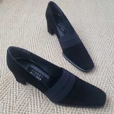 Stuart Weitzman Women's Black Suede Sz 8.5 AA Block Heel Pumps Slim fit picture
