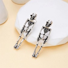 Vintage Skeleton Dangle Earrings Women Antique Gold Retro 2-in-1 Punk Jewelry picture
