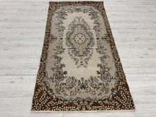 Neutral Vintage Turkish Area Rug 3.7x7.1 ft Floral Medallion Anatolian Carpet picture