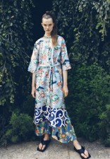 ZARA Floral Bird Tropical Belted Silky Kimono Shirt Dress/Kaftan Size MEDIUM picture