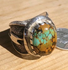 Natural Blackjack Turquoise Sterling Silver Tufa Cast Ring Size 13-1/4  37.2g picture