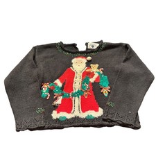 Vintage Hartstrings Kids 4T Christmas Sweater Santa Claus Candy Cane Applique picture