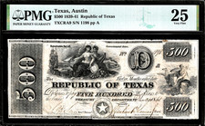 Jan 20, 1840 Austin Republic Of Texas $500 Dollar Obsolete Note Cr. A9 PMG VF25 picture