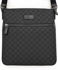Gucci Black GG Crossbody Bag Zip Silver Hardware Adjustable Strap Dust Bag picture