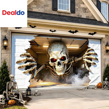 Halloween Garage Door Cover 16x7 FT Realistic 3D Skeleton Scene Outdoor Decor picture