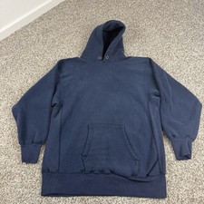 Vintage Champion X Lands End Reverse Weave Hoodie Mens Large Navy Made In USA picture