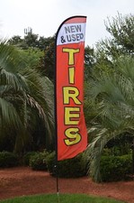 USED & NEW TIRES Advertising Promotional Feather Waving Business Flag ONLY picture