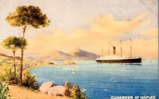 Cunard RMS Carpathia At Naples, Italy Vintage Postcard c1905 Steamship picture