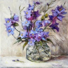 Original Oil Painting Bluebell Flowers Bouquet Floral Canvas Art 12 x 12 picture