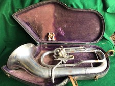 Antique 1927 CONN 501 Bell Front Euphonium Marching Band Silver Plate Horn /Case picture