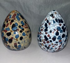 Pair of Vintage Art Glass Eggs 4” - Confetti Speckled Pattern Style - Unsigned picture