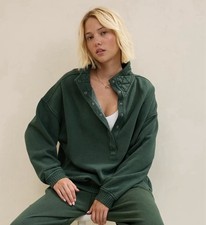 New Aerie Oh Snap Sweatshirt Quarter-Snap Pullover Oversized in Rugged Green M picture