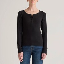 Quince - Organic Cotton Micro-Rib Henley Long Sleeve Tee - Size M - NWT picture