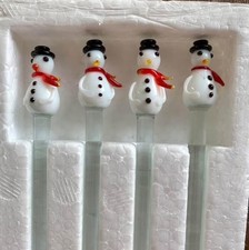 Vintage Georges Briard Handpainted Glass Snowman Swizzle/Stirrer Sticks  picture