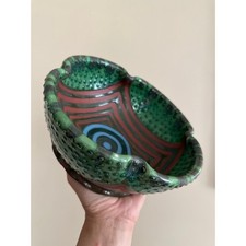 Vintage Chinese Pottery Bowl Oriental Pot Vase red green unique centerpiece dots picture