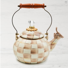MacKenzie-Childs Mocha Check Whistling Kettle picture