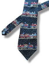 American Traditions Christmas Holiday  Santa Train 100% Silk Neck Tie - Navy picture