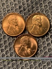 Lot of 3 BU Lincoln Cents 1946-D, 1947-D, 1948-D RD 0.95 KM-132 picture