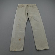 Vintage Levis Jeans Mens 36x30 Beige Denim 501 Button Fly Distressed 90s USA picture