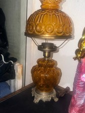 Vintage 1970s LE Smith Style Amber Glass Moon & Stars Table Lamp picture