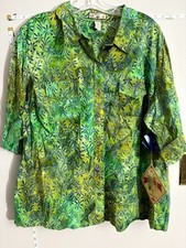 NWT Caribbean Joe 2X Authentic Batik Shirt 100% Cotton Tropical Button Front picture