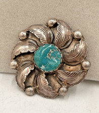 Vtg Carmelita Simplicio Turquoise Pendant Brooch Combo, Zuni Flower Leaf, 9.62 g picture
