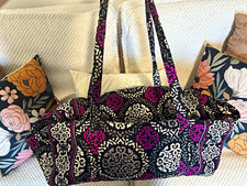Vera Bradley Large Duffle Medallion Black White Pink Gray Zip Top Inner Pockets picture