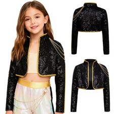 US Kids Girls Jacket Tops Singer Cosplay Costume Shiny Sequins Party Outerwear  picture