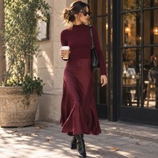 Taylor Twofer Burgundy Sweater Dress and Satin Skirt Maxi Dress XL Long Sleeve picture