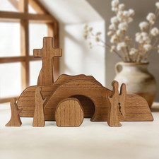 Empty Tomb Easter Scene and Cross Decoration, Wooden Easter Resurrection Scene S picture