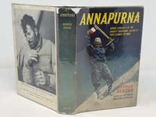 SIGNED - ANNAPURNA by Maurice Herzog (1953, HC/DJ in Mylar)-MAP- VERY GOOD picture