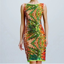 EUC Elie Tahari Claudia Fun neon tropical print eyelet lace sheath dress size 8 picture