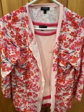 Talbots Floral Button Up Blouse Top Women's Sz Large Pink White Cotton Blend picture