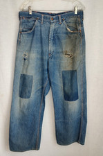 Vtg 40s/50s SR Strong Reliable Denim Jeans Farm Worn Distressed Patched Holes picture