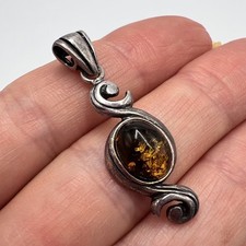 Vintage 925 Silver Natural Baltic Amber Pendant Healing Crystal Earthy Artisan picture