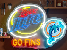 Miller Lite Beer Miami Dolphins Go LED Neon Sign With Dimmer USB Powered Light picture