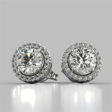 4.00 Ct Round Cut Lab Created Halo VVS1/D Stud Earrings 14K White Gold 8mm picture