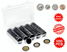 100 PCS 30mm Coin Capsules Clear Plastic Holders Black Gaskets Storage Box picture