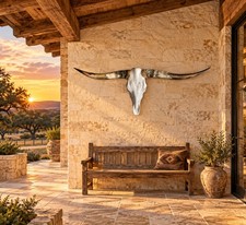 Genuine Longhorn Skull 52” Wide Brown Sweeping Horns Texas Ranch Wall Decor picture