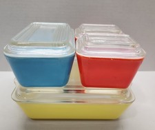 VTG PYREX 8 pc Refrigerator Dish Set Primary Colors Lids 501 502-B 503-B picture