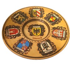 True Vintage German Souvenir Wooden Plate w/ City Coats of Arms (Deutschland) picture