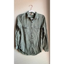 Hot Kiss Sage Green Utility Button Down Shirt Medium 100% Rayon picture