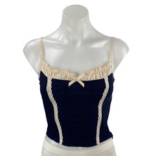 Motel Women's Navy Blue Lace Bow Corset Bustier Sleeveless Cami Crop Top Size XS picture