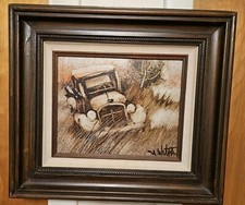 Original Framed Oil Painting Truck In The Field 14