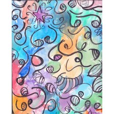 Watercolor/Ink Whimsical Swirls Colorful Abstract Art Print 8x10 By Vanessa S. picture